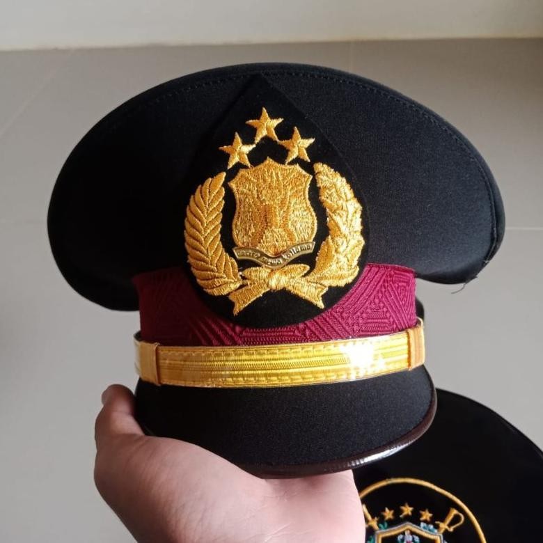 pet pama pdh polri + sarung tas pet logo rad52 + tribrata premium merek hm mawardi AST