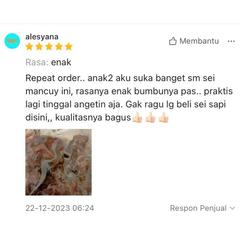 

et-12 GB29 Sei Sapi Mancuy Frozen 100 Gram - Daging Sapi Asap Frozen Sambal Luat Dan Sambal Rica Original Termurah