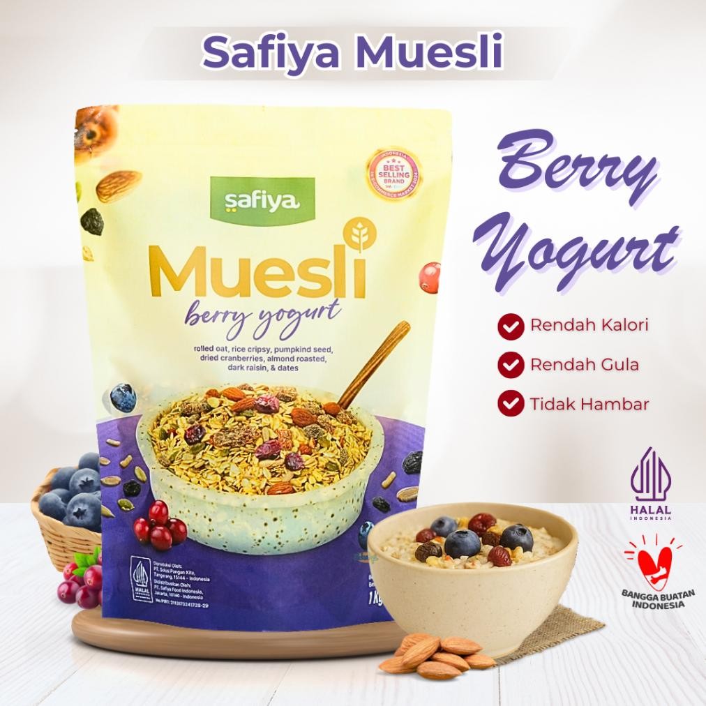 

eqw-68 lij-56 Muesli Berry Yogurt Safiya 500 Gr Sereal Oatmeal With Almond Sarapan Sehat Premium Terlaris Original