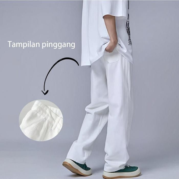 Celana Jeans Pria Celana Baggy Pria Celana Panjang Putih Pria Korean Loose Pants Baggy Pants Boyfrie