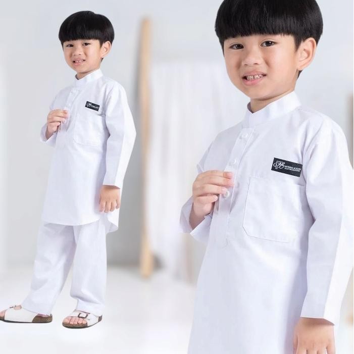 Baju Koko Manasik Haji Anak Laki-Laki Koko Rehan - Katun Muslim Lebaran Panjang Pendek Pria Putih Tu