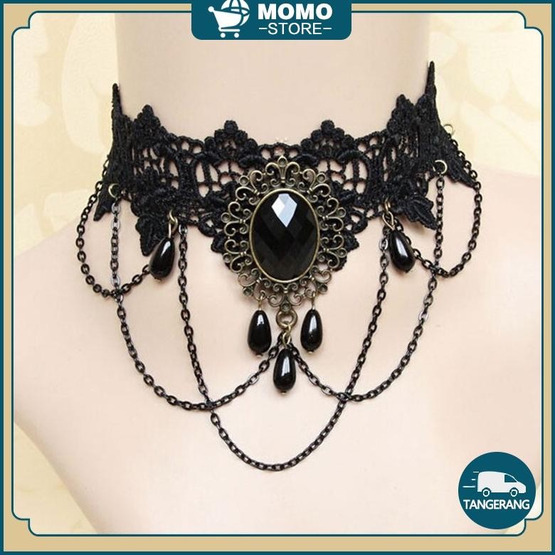Kalung Etnik Gothic Choker Kain Renda Lace Necklace Gothic Punk Rock MURAH