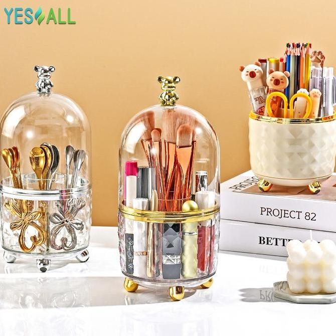 YESALL rak makeup kosmetik crystal transparan aesthetic rak kosmetik putar 360 derajat aesthetic tem