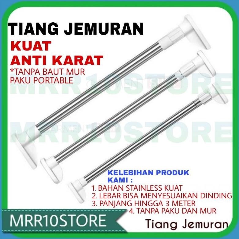 Tiang Jemuran Baju Shower Gorden Horden Jendela Gantungan Rak Dinding Tanpa Bor Paku Stainless Steel