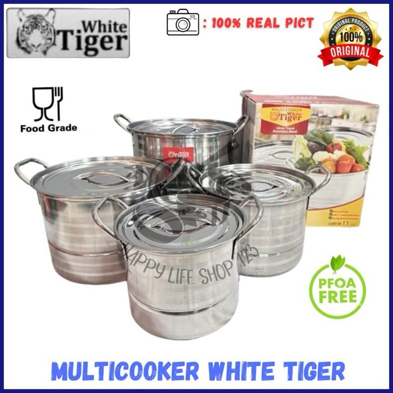 Multicooker Stainless White Tiger /Panci Pot Plus Steamer White Tiger 4pcs / Panci Steamer 4pcs