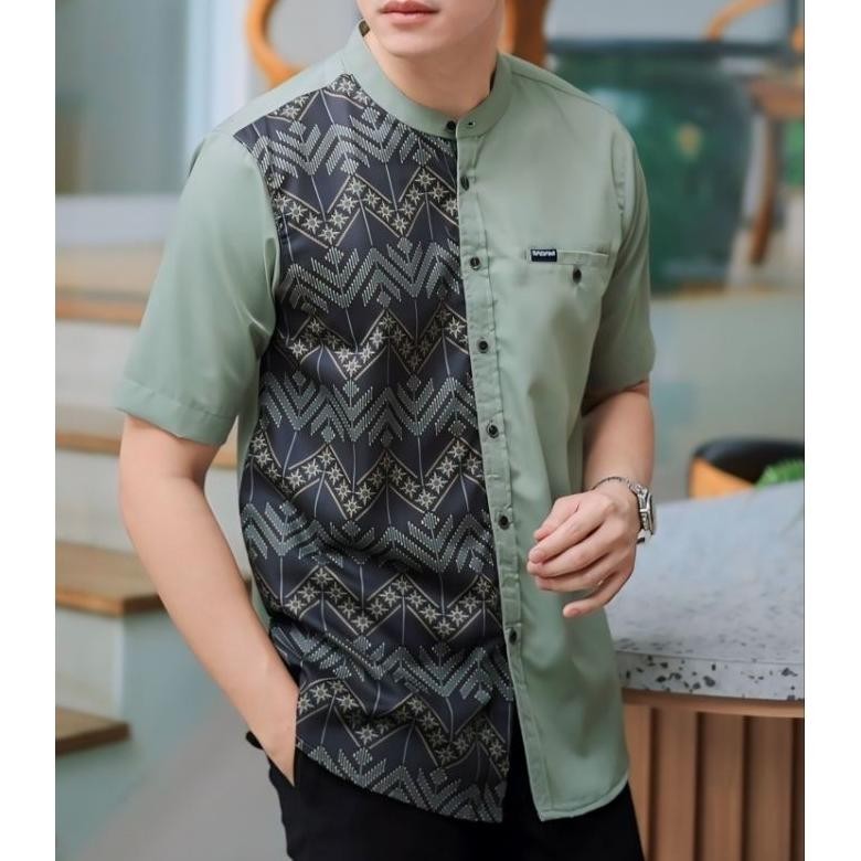 Kemeja Lengan Pendek Kadam/Pakaian Muslim/Kemko Motif/Kemeja Batik Pria Bahan Toyobo