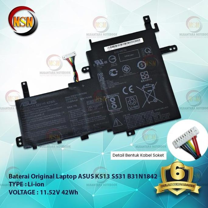 Baterai Laptop Original Asus K513 S531 B31N1842 11.52V 42Wh New Stok