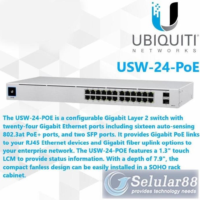 Ubiquiti Usw-24-Poe Ubnt Unifi Switch Hub 24Port Poe Gigabit Sfp Ori New Stok