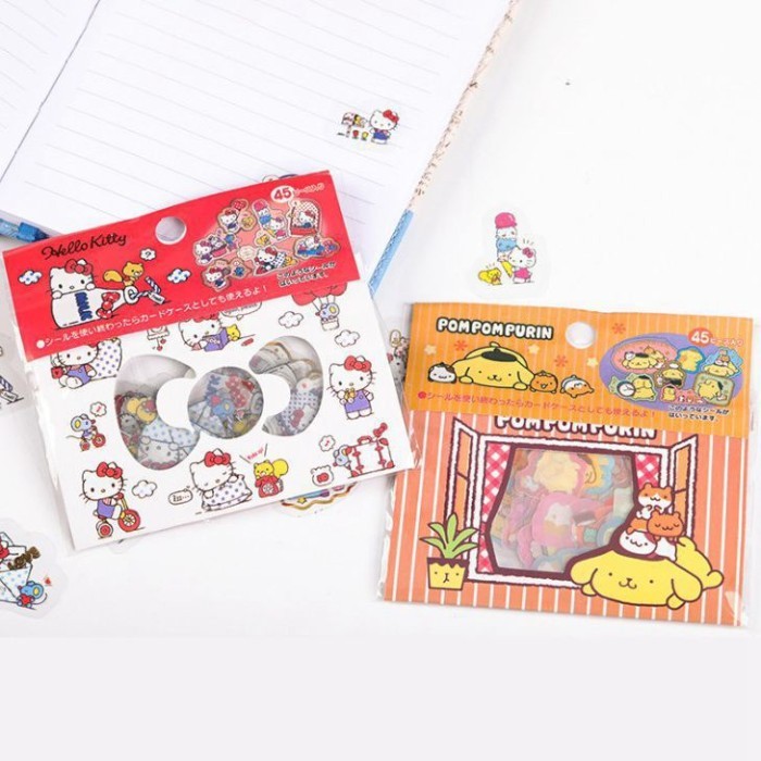 Ready Stok - Sticker Aesthetic 1 Set 45Pcs Kuromi Hello Kitty Melody Sanrio Stiker