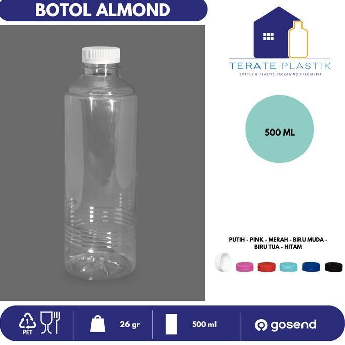 

per20pcs, botol almond 500ml | botol minuman 500ml | tutup putih/hitam termurah