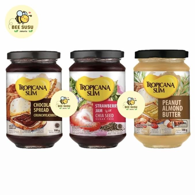 

tropicana slim selai 1 jar chocolate spread 300gr / peanut almond butter 300gr / strawberry jam 375gr termurah
