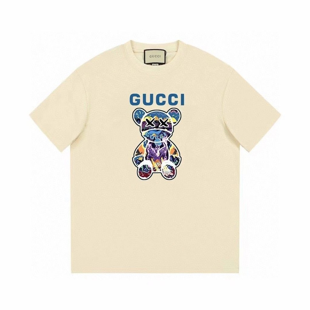 Gucci Kaus Lengan Pendek Pria dan Wanita, Gaya Yang Sama, Kaus Lengan Pendek Longgar Semua Cocok Mus