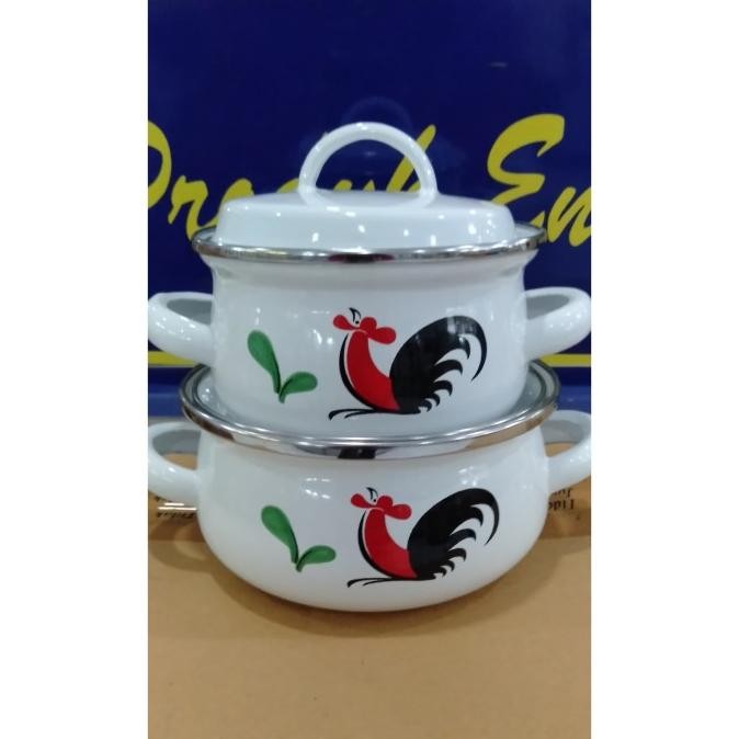 Siap Kirim Panci Set Enamel 12 + 14 cm Ayam Jago Dutch Oven Kedawung