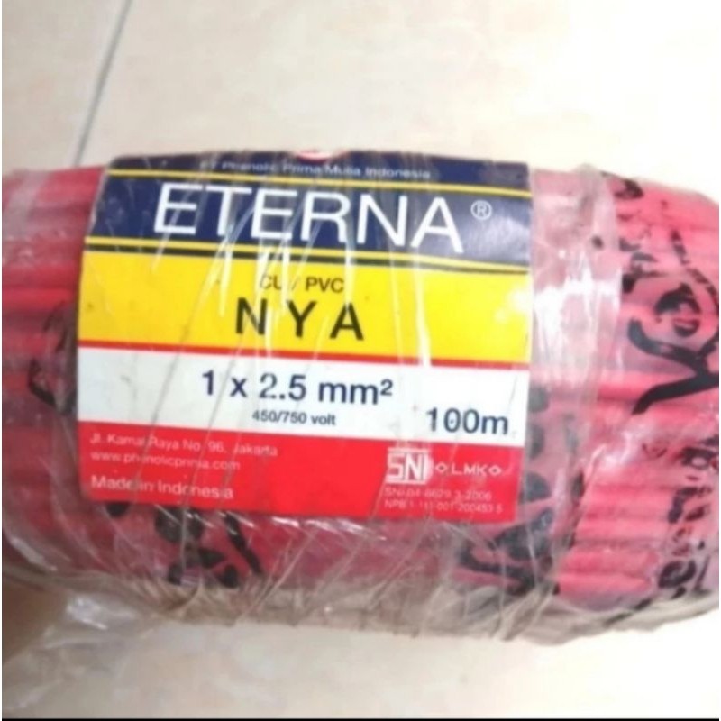 Kabel Listrik Tunggal Tembaga Kawat ETERNA NYA 1x2,5 100meter 1Roll