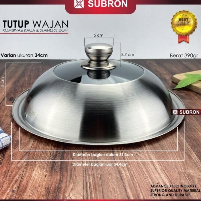 Siap Kirim Subron Tutup Wajan Panci Multifungsi Kombinasi Stainless Kaca 34 cm
