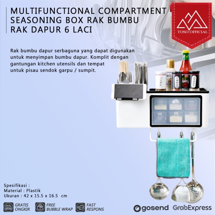 BISA E-FAKTUR MULTIFUNCTIONAL COMPARTMENT SEASONING BOX RAK BUMBU RAK DAPUR 6 LACI