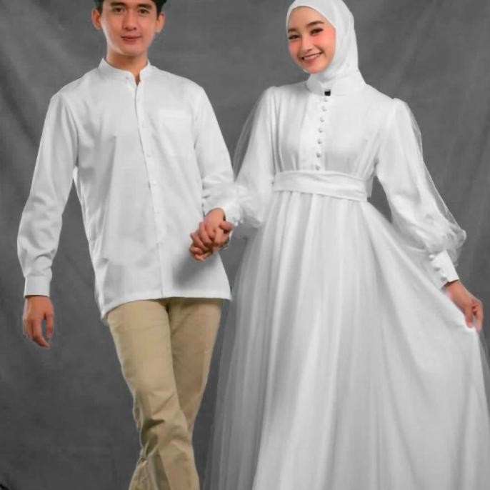 COUPLE MAHALINI PUTIH BAJU MUSLIM PASANGAN PESTA XL MURAH MEK AT