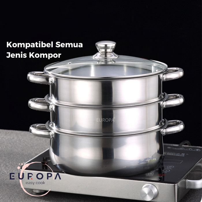 EUROPA Panci Kukus 3 Susun Stainless Steel Dandang Steamer Soup Pot Steamer