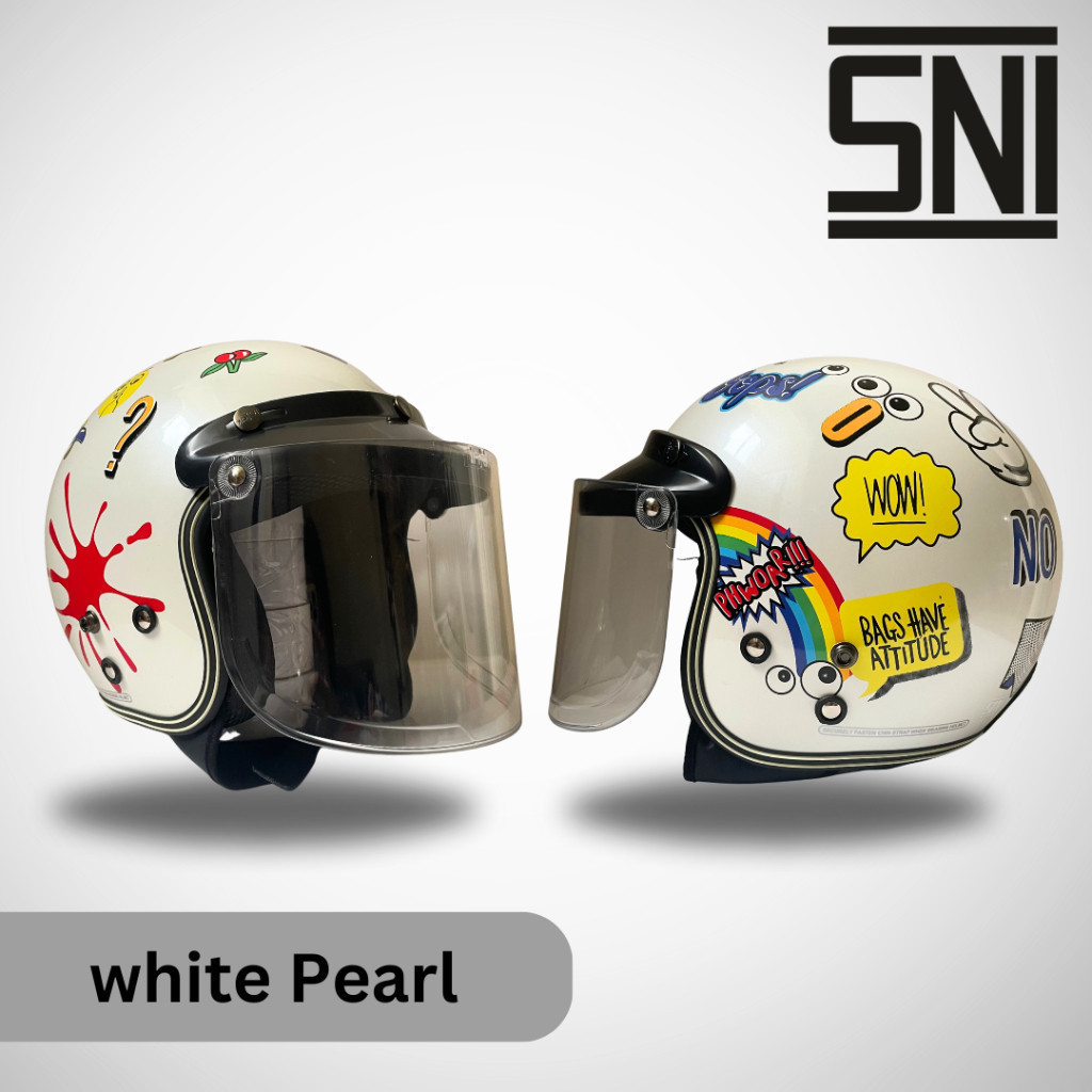 HDS Helm Bogo Classic Dewasa Putih Motif Phow Pria Wanita SNI