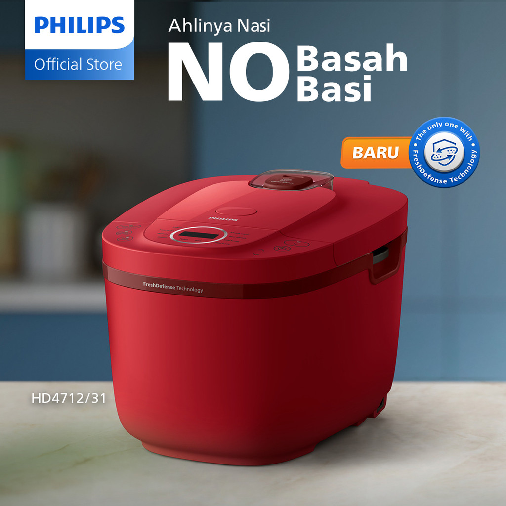 Philips Digital Rice Cooker Magicom 1.8 L - 3000 Digital Series HD4712/31 - Merah - 12 Menu Masak - 