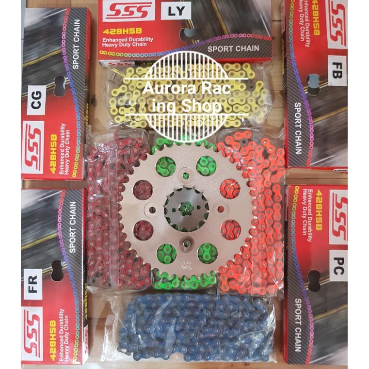 Gear Set Sss 428 Supra X 125 Fi Helm In & Rantai Sss Hsb Colour Series Original