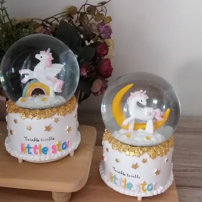 Snow Globe Unicorn Otomatis /Bola Air Musik / Snowball Unicorn