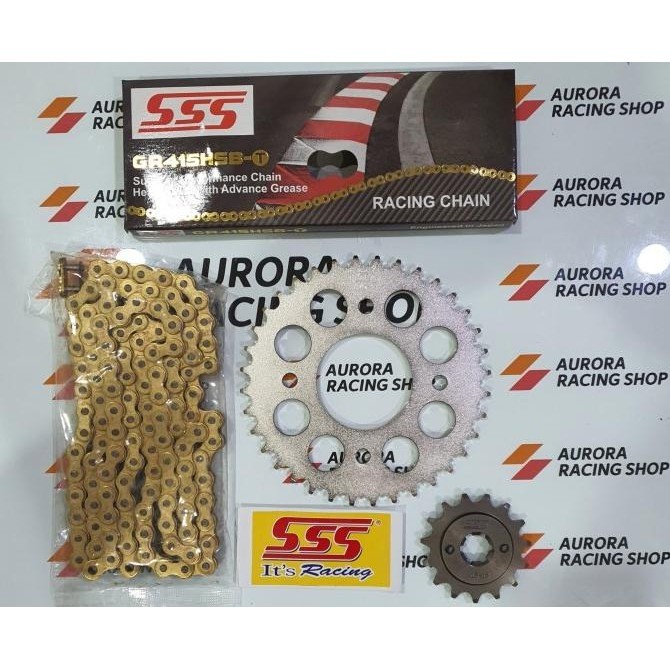 Gear Set Sss 415 Supra X 125 Fi Helm In & Rantai Sss Hsbt Gold Original