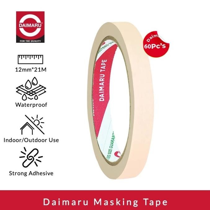 

Terlaris Daimaru Masking Tape Lakban Kertas 12Mm X 21M 0.5 Inch - 60 Pcs / Solasi Kertas Serbaguna Ready Stok