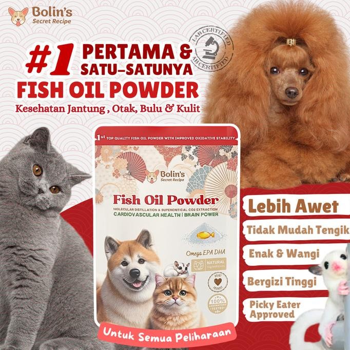 

BARU BOLIN'S SECRET RECIPE FISH OIL POWDER 50GR OMEGA-3 MINYAK IKAN ANJNG KUCING SUGAR GLIDDER SUPLEMEN BULU