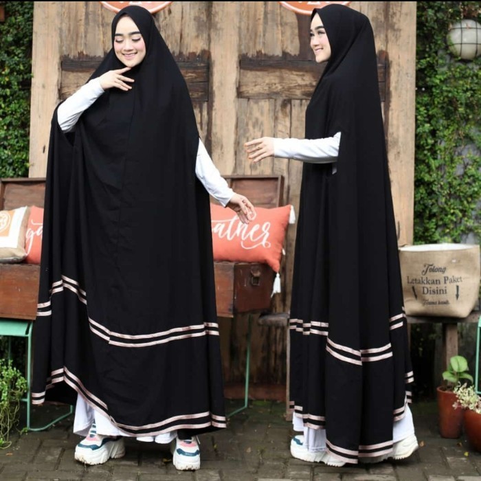 KHIMAR JETBLACK/JUBAH BOLONG TANGAN LIST BISBAN/ABAYA SYARI