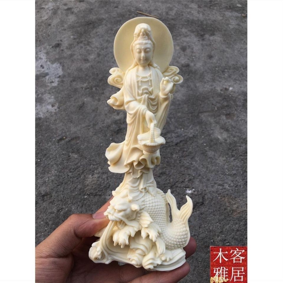 Ivory Fruit Turtle Fish Guanyin Bodhisattva Buddha Statue Living Room Home Worship Car Ornament Craf