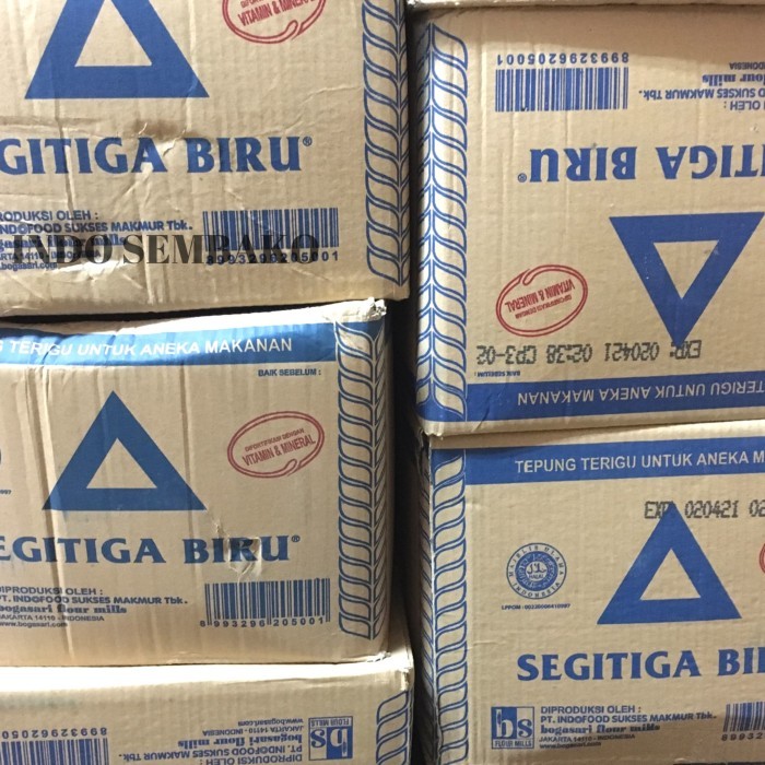 

Tepung Terigu 1kg Segitiga Biru 12 BUNGKUS / Tepung Segitiga Biru Dus