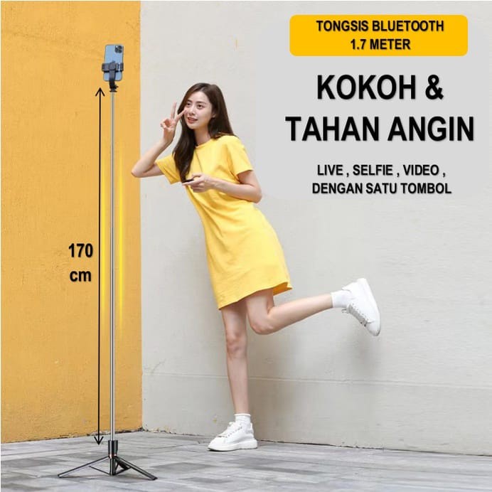 Tongsis bluetooth 1.7M LED 4 In 1 / Tripod Tongsis Remote LED Tongsis 170cm / Tongsis Selfie Tripod