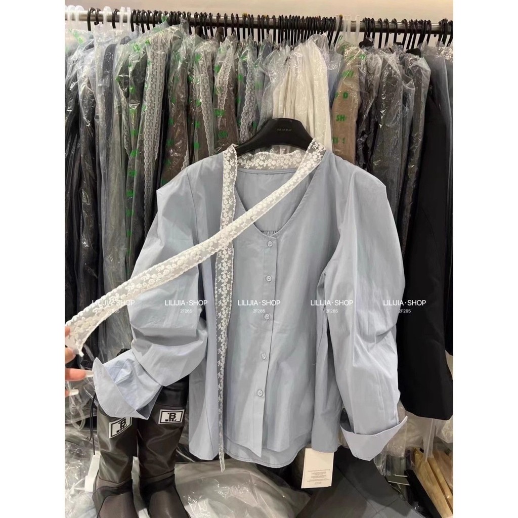 Blus Lengan Panjang Pita Renda Vintage