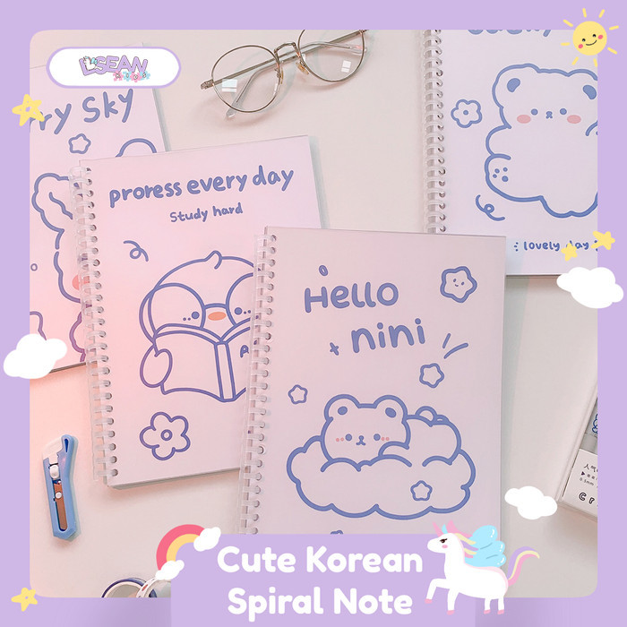 Notebook Spiral Cute Aesthetic Korean Hand Book Bear School Office