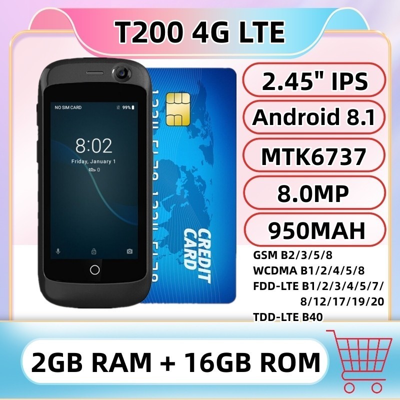 Ponsel Pintar Super Mini 4G LTE RAM 2GB ROM 16GB 2,45" Android 8.1 MTK6737 Quad Core Google Play Kar