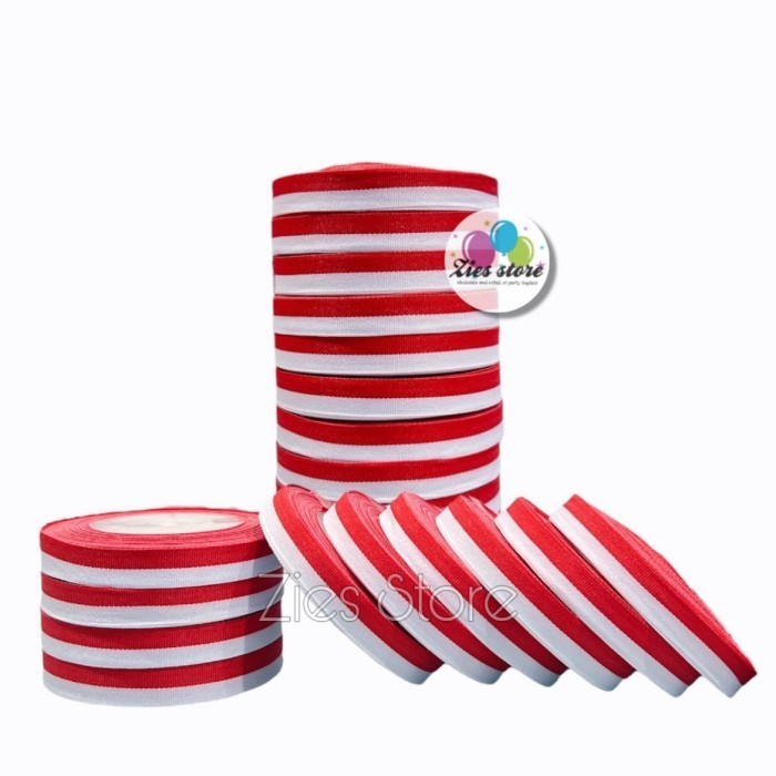 

] pita satin Merah putih ukuran 0,5inch / pita merah putih 1,25cm