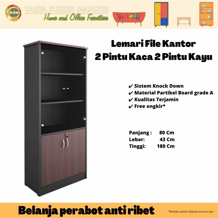 

Sale Lemari Rak Arsip Buku File Kantor 2 Pintu Kaca 2 Pintu Kayu Tinggi 180