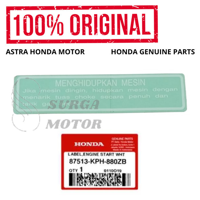 Stiker Label Engine Start Menghidupkan Mesin Supra X 125 Injection Kharisma Original Honda Ahm 87513