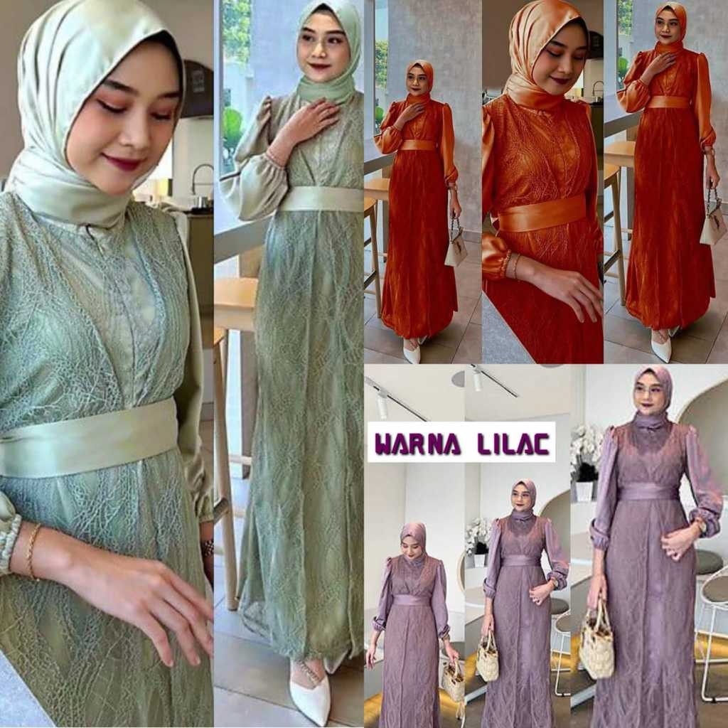 gamis brukat Shafira busui friendly dress kondangan fashion muslim pakaian wanita kekinian bisa buat
