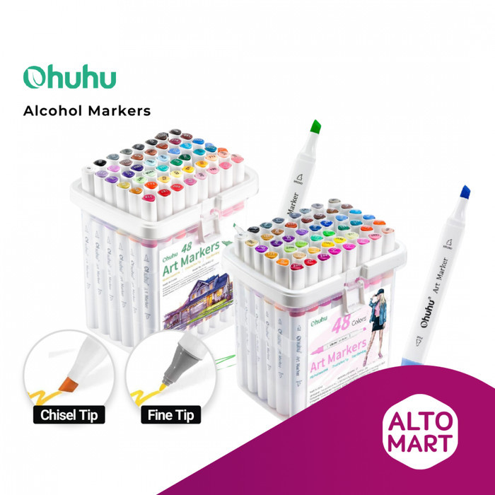 

OHUHU 48 Colors Dual Tip (Fine & Chisel) Value Pack Alcohol Art Markers Spidol warna