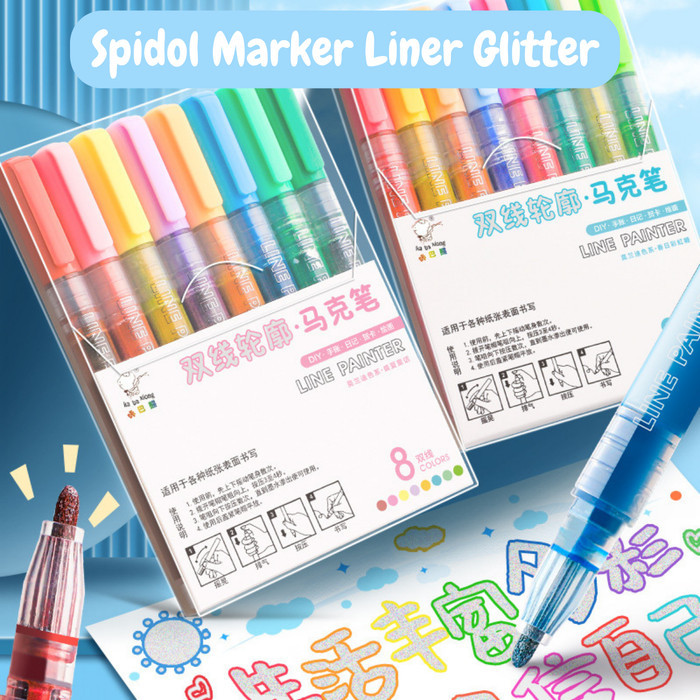 

TERBARU! Paint Spidol Marker Glitter Set Pena Gliter Outline Line Marker ST0073