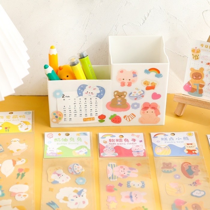 Sticker Sheet PVC Tahan Air Transparan Cute Buttery Bunny Deco Sticker