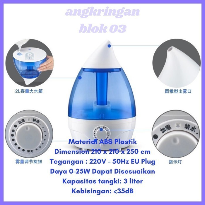 ALAT PEMBUAT KABUT HUMIDIFIER ULTRASONIC AROMA TERAPI UAP RUANGAN