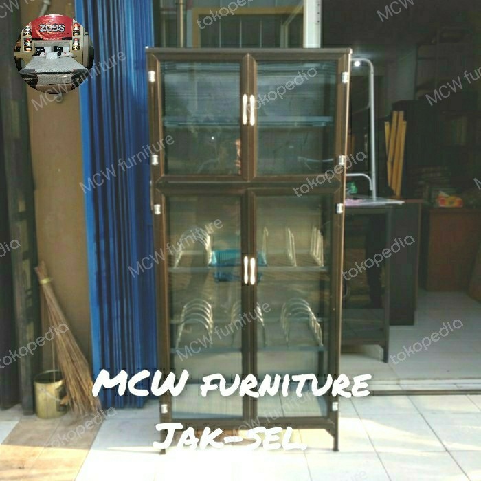 Lemari Rak Piring 2P Super Tebal Aluminium Persegi.