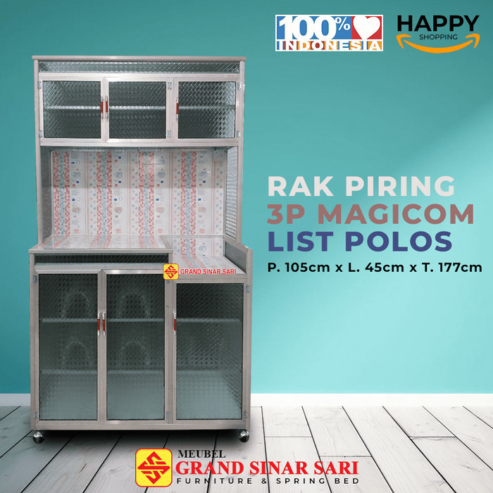 Rak Piring Alumunium 3 Pintu Magicom Roda