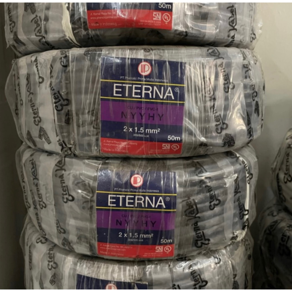 KABEL ETERNA NYYHY 2X1,5 SERABUT HITAM (1 ROLL/ 50 METER)