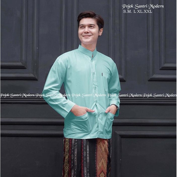 Baju Koko Haibah Habaib Lengan Panjang Super Spun Big Size Polos Kancing Besar Hitam Cokelat Navy