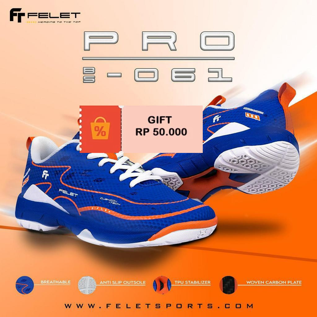 SEPATU BADMINTON FELET BS 061 PRO 100% ORIGINAL BONUS KAOS KAKI Original+Tas