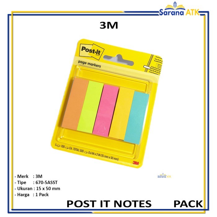 

TERBARU 3M - Post It Page Markers 670-5ASST 15mm x 50mm - Pack HOT SALE!